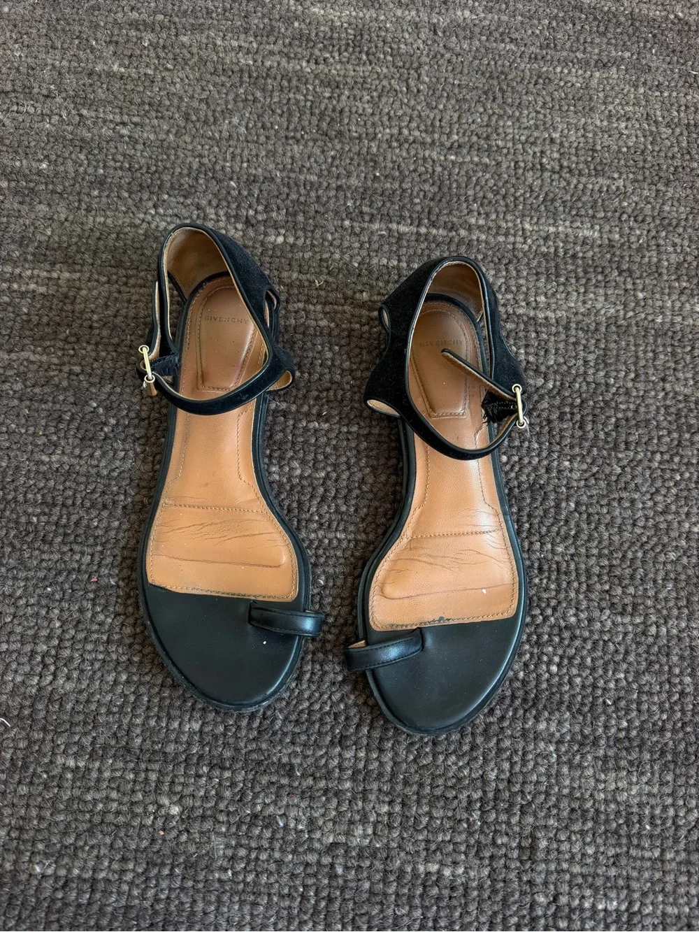 Givenchy Black Leather Open-Toe Ankle Strap Sandals - Picture 1 of 5